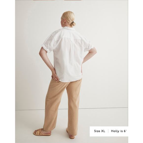 NWT Madewell White Button Short Sleeve Cotton Linen Blend Slim Central Shirt-XL - Picture 3 of 15